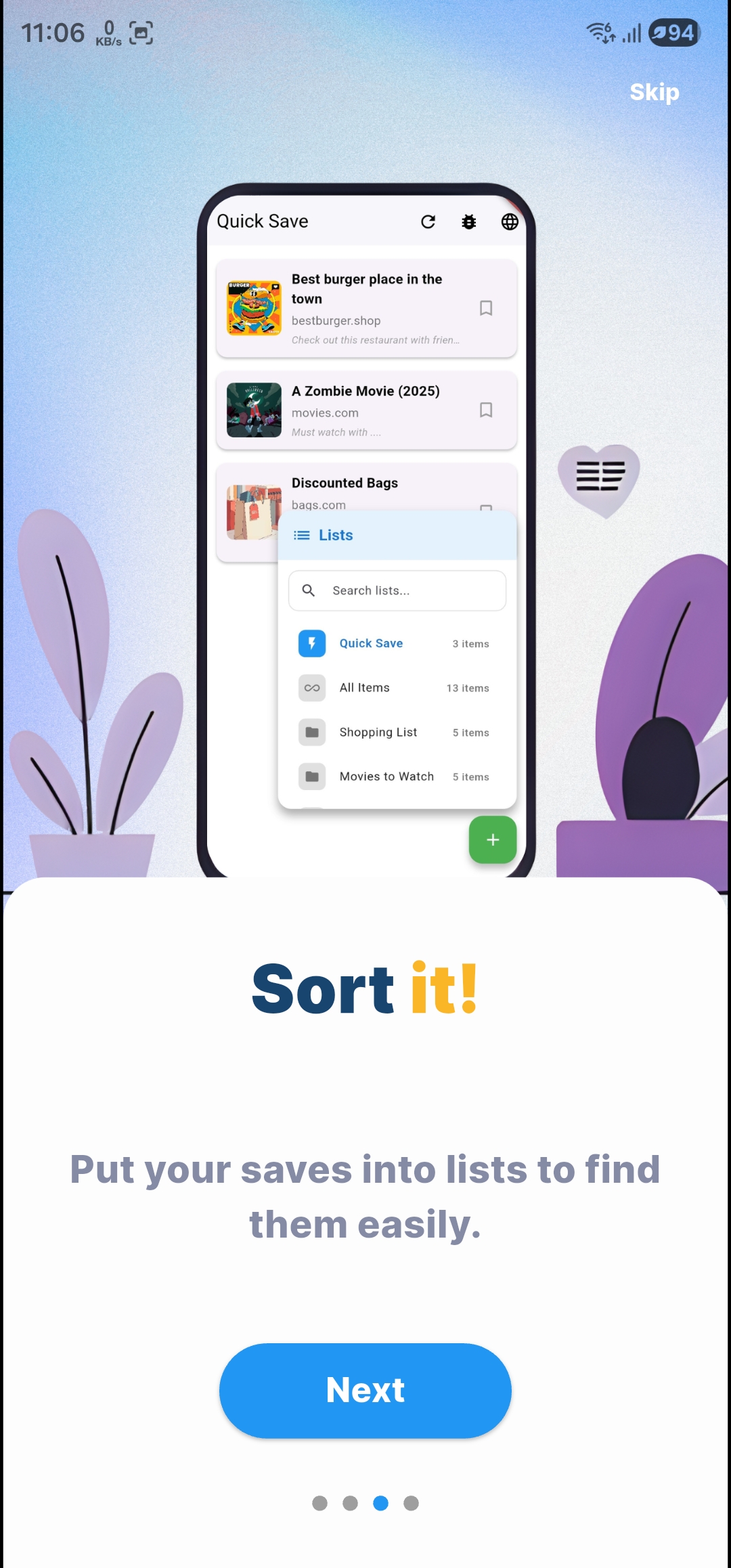SaveT onboarding step 3: Sort it